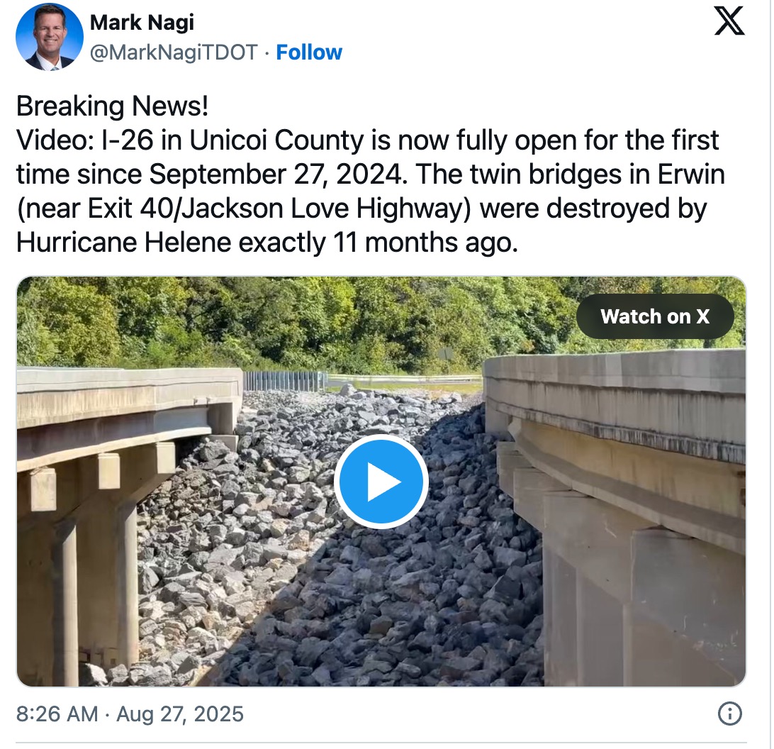 I-26 Bridges Fully Reopen in TN